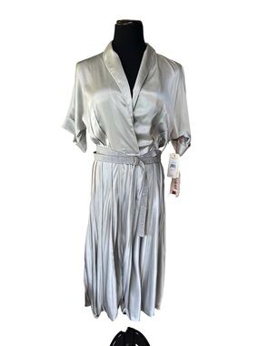 BCBG Silver Silk Dress with Belt